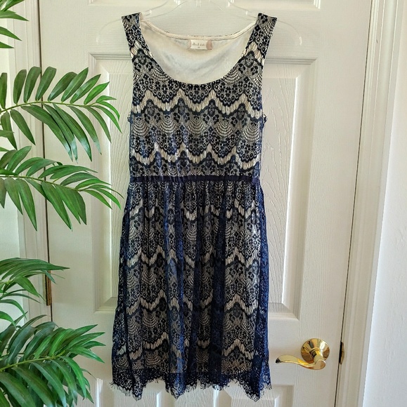Altar'd State Lace Overlay A-Line Mini Dress Navy Blue Champagne XS - Picture 1 of 8